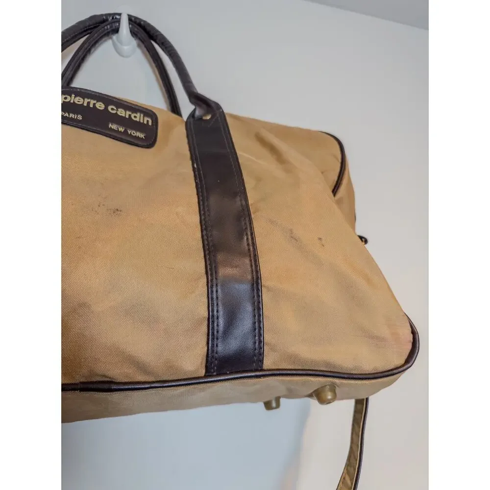 Vintage Y2K Pierre Cardin Nylon Travel Weekender Bag Brown Tan